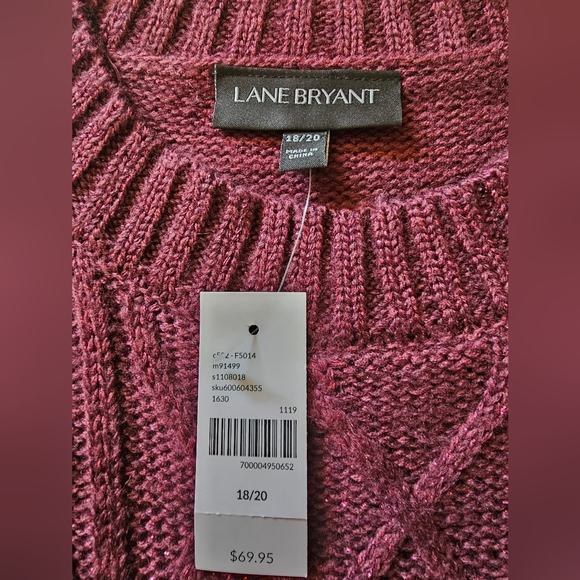 Lane Bryant Sparkly Dark Red Cranberry Cable Knit Sweater Womens Plus Size 18/20 - Picture 3 of 10